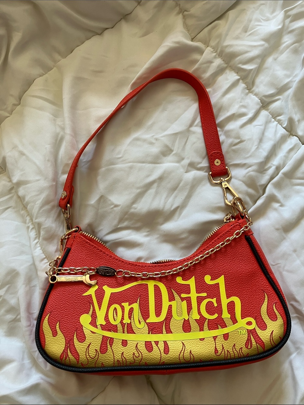 Von Dutch Red & Yellow Flame Shoulder Bag